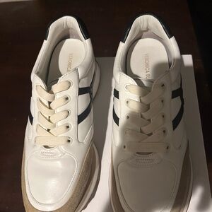 Veronica Beard Valentina White Sneakers with Black and Tan Accents